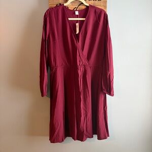 Old Navy Burgundy Wine Cranberry Long Sleeve Wrap Look Dress NWT